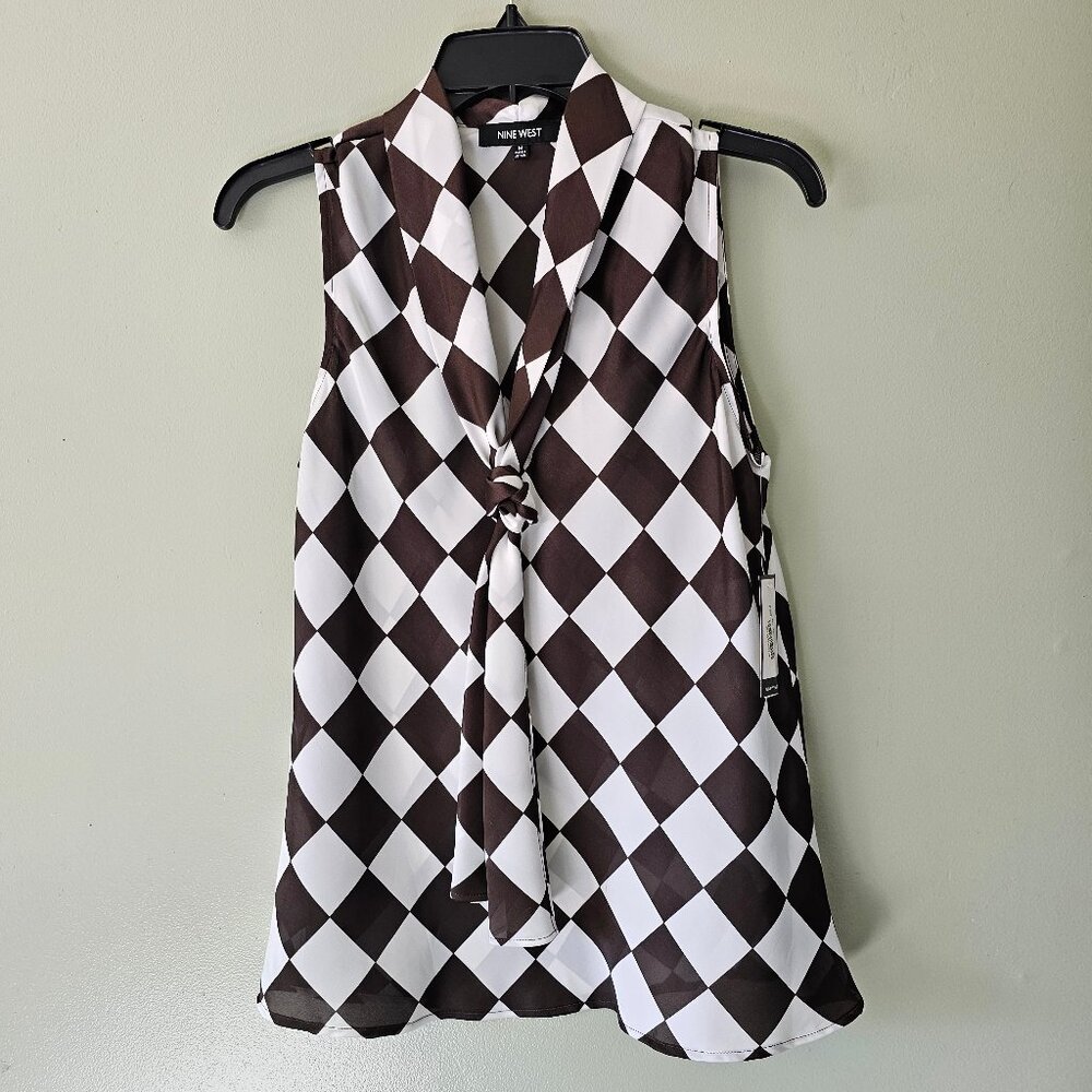 Nine West Chocolate and Ivory Sleeveless Blouse Size M